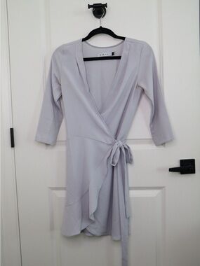 ASKARI Light Blue Wrap Mini Dress with Tie Waist
